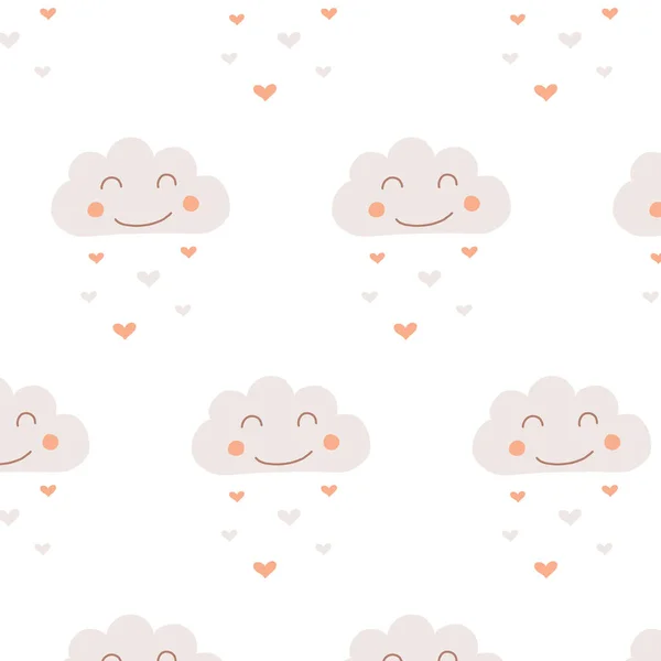 Vector seamless pattern with clouds and hearts in baby boho style. Boho style nursery decoration. — Stock Vector
