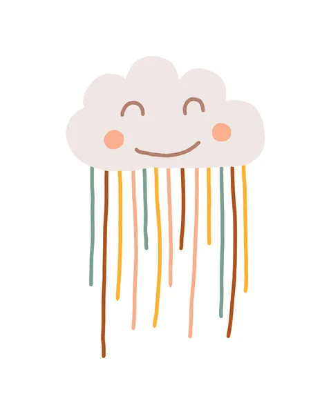 ภาพเวกเตอร์ของเมฆน่ารักในสไตล์เด็ก boho น่ารักมือวาดเมฆ boho กับฝนสี ตกแต่งห้องเด็กสไตล์โบโฮ . — ภาพเวกเตอร์สต็อก