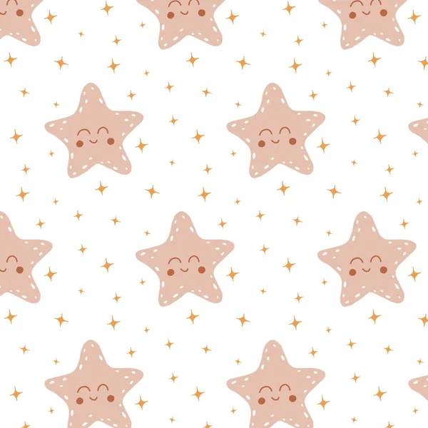 Patrón sin costuras vectorial con linda estrella en estilo baby boho. Impresión para tejidos infantiles. Patrón de estrella brillante. — Vector de stock