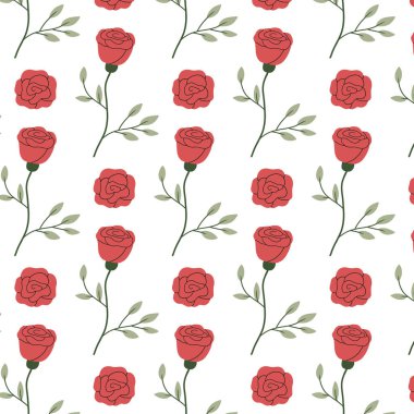  Çiçeklerle kusursuz bir desen. Kırmızı güllü desen. Bahar deseni.