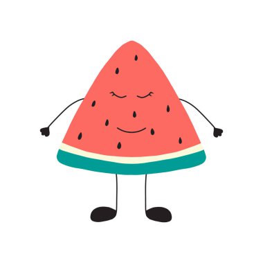 Vector illustration of juicy red watermelon. Watermelon character . Summer concept. Summer rest.