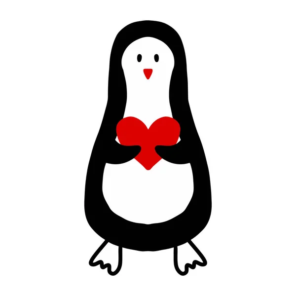 Ilustración vectorial de un pingüino con corazones. Feliz día de San Valentín. Día de San Valentín minimalista en estilo doodle. — Archivo Imágenes Vectoriales