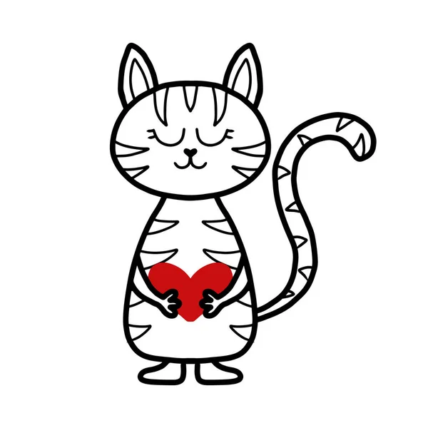 ภาพเวกเตอร์ของแมวทับบี้ที่น่ารักสําหรับวันวาเลนไทน์ การ์ดวันวาเลนไทน์ รูปภาพเด็กของแมวในสไตล์ doodle . — ภาพเวกเตอร์สต็อก