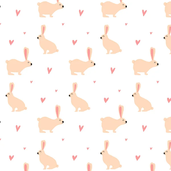 ウサギのハートベクトルイラストとシームレスなパターン。パターン内のイースターバニー。イースターのウサギのパターン. — ストックベクタ