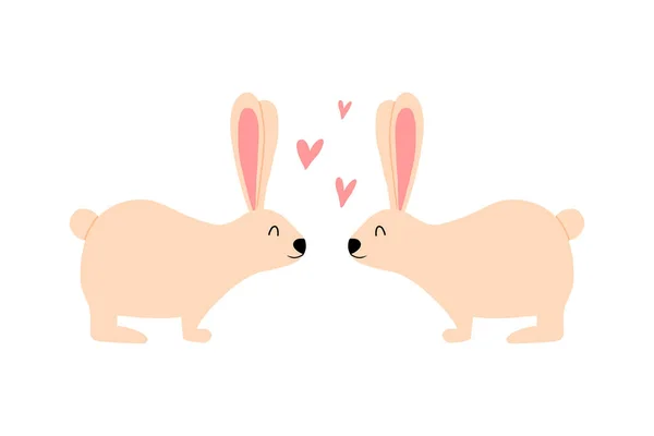 โปสการ์ดที่มีกระต่ายสองตัวในภาพเวกเตอร์ความรัก บัตรอีสเตอร์กับกระต่ายอีสเตอร์ . — ภาพเวกเตอร์สต็อก
