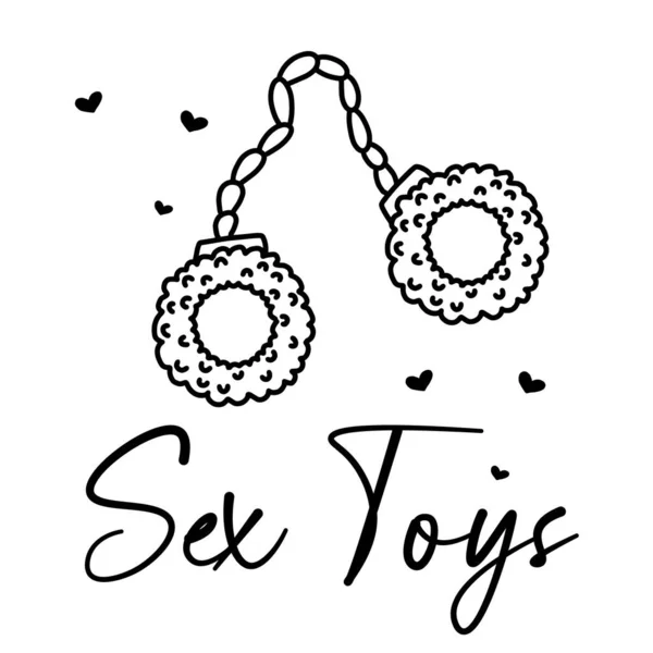 Vektorillustration von Handschellen. Sexspielzeug. Spielzeug für Erwachsene. Doodle-Stil. Plakat für Sexshop. — Stockvektor