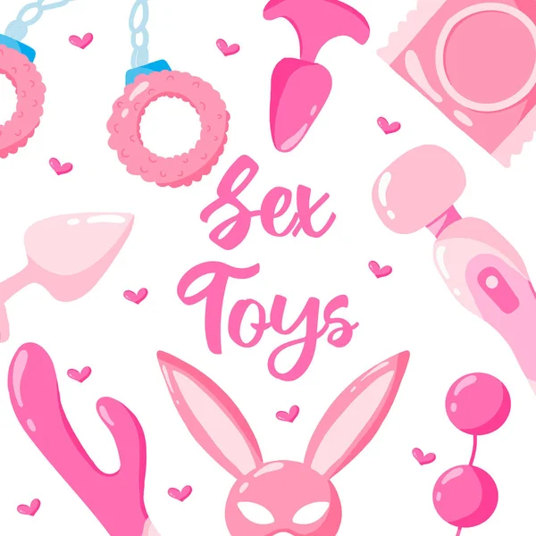 Illustration vectorielle de jouets sexuels. Affiche avec des jouets sexuels pour un sex shop. Jouets pour adultes. — Image vectorielle