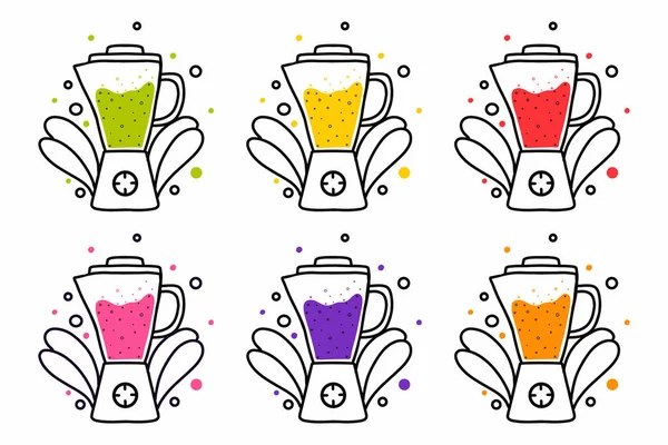 Conjunto de vectores de batedeira. Estilo Doodle. Conjunto de smoothies em cores diferentes. — Vetor de Stock