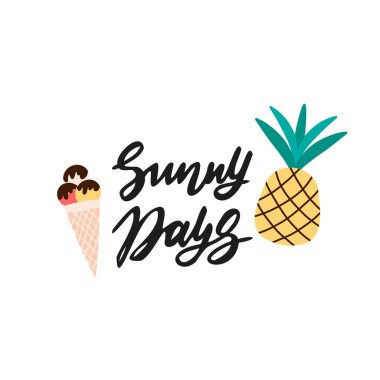 Dondurma ve ananasla yazlık harflerin vektör çizimi. Yaz mektupları.