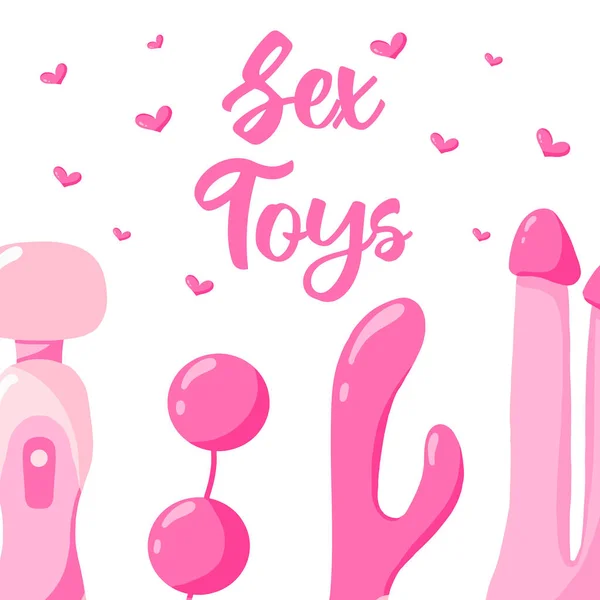 Vector illustration of sex toys. Poster with sex toys for a sex shop. Toys for adults. — Stock Vector