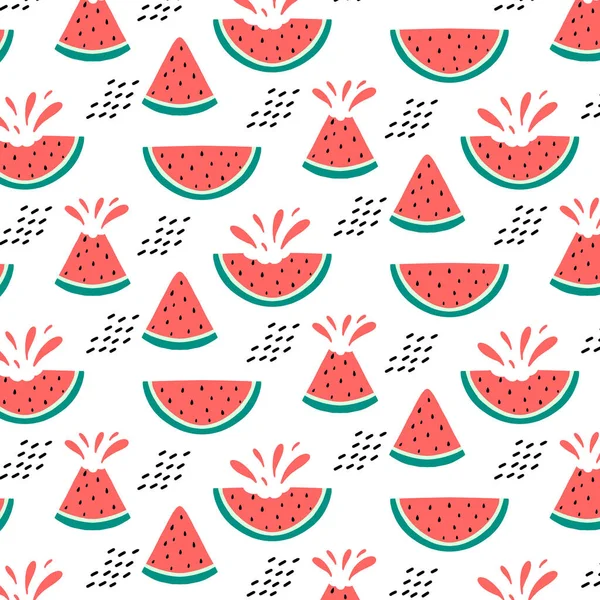 Vektornahtloses Muster mit saftigen Scheiben Wassermelone. Sommermuster mit Wassermelone. — Stockvektor