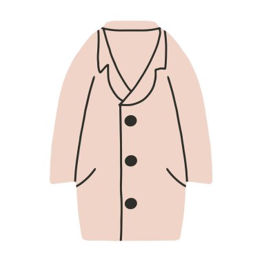  Yün ceket. Sonbahar kadın ceketi. Kadın dış giyimi. El çizimi biçiminde vektör illüstrasyonu.