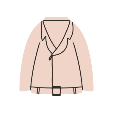 Bahar kadınları ceketi. Sonbahar kadın ceketi. Kadın dış giyimi. El çizimi tarzında vektör illüstrasyonu. Kadın deri ceketi..