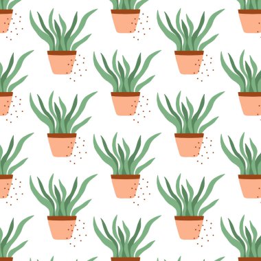 Ev bitkisiyle kusursuz desen. El çizimi biçiminde vektör illüstrasyonu.