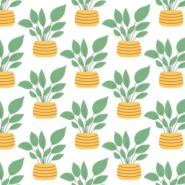 Ev bitkisiyle kusursuz desen. El çizimi biçiminde vektör illüstrasyonu.