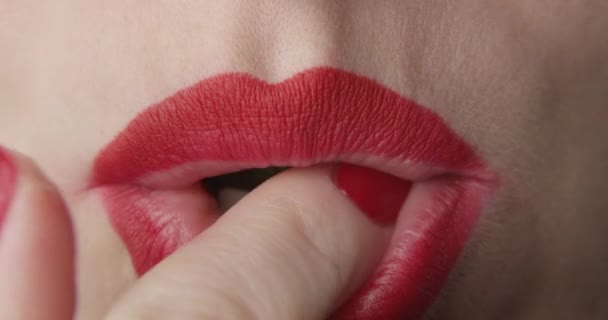 Woman Eating Green Jelly Candy Close Shot Red Lips Nails — Stock Video