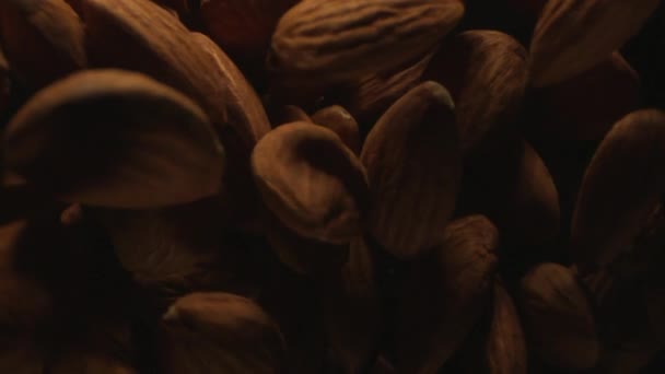 Almonds Nut Falling High Speed Black Background Macro Shot — Stok video