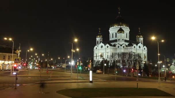 Moscow Russia Oct 2021 Night View Prechistenskie Vorota Square Christ — стокове відео