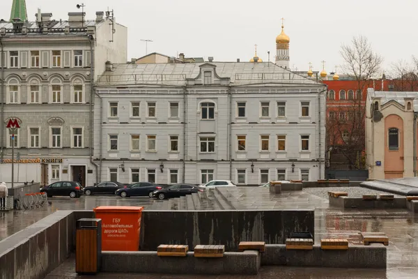 Moskou Rusland Nov 2021 Sneeuw Regen Centrum Mochovaja Straat Buurt — Stockfoto