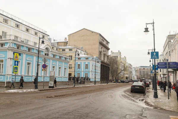 Moscow Rusko 2021 Ulice Malaja Dmitrovka Křižovatky Upsenským Lanem — Stock fotografie