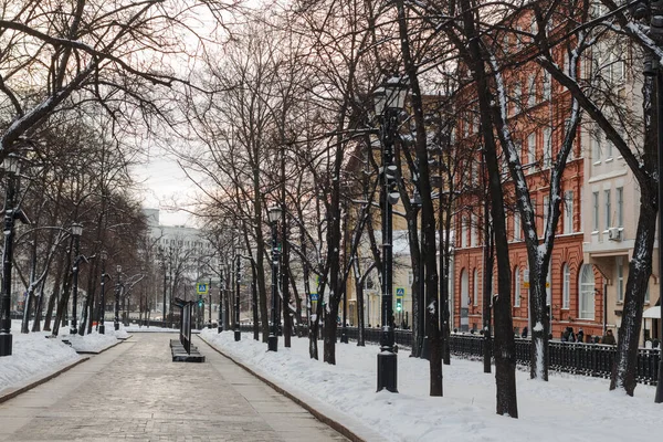 Moskou Rusland Dev 2021 Sneeuwlandschap Aan Nikitsky Boulevard Oude Huizen — Stockfoto