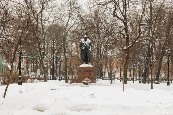 Mosca Russia Vista Invernale Del Viale Strastnoy Gennaio Monumento Poeta — Foto Stock