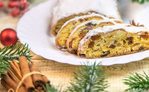 Stollen Christmas Cake Table Selective Focus Food — Stock Photo, Image