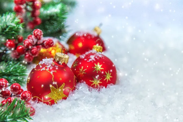 Biglietti Natale Con Neve Decorazioni Concentrazione Selettiva Anno Nuovo — Foto Stock
