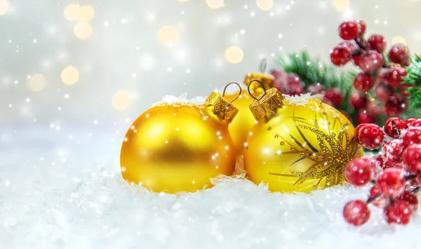 Kerstkaarten Met Sneeuw Decor Selectieve Focus Nieuwjaar — Stockfoto