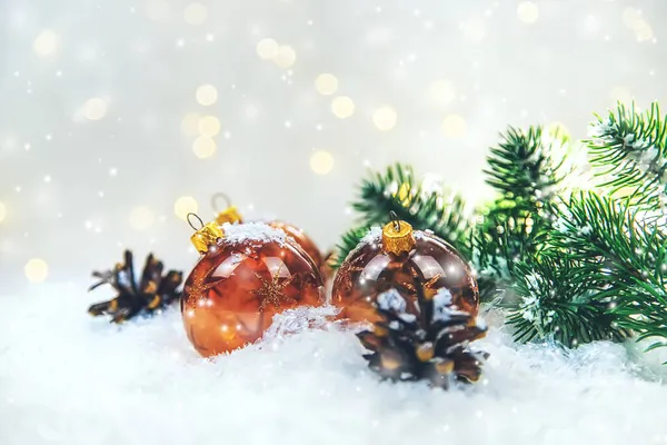 Різдвяні Листівки Снігом Декором Вибірковий Фокус Новий Рік — стокове фото
