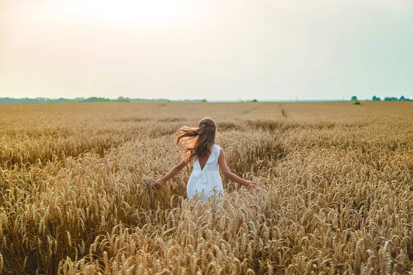 Child Wheat Field Selective Focus Nature — Stock Photo, Image