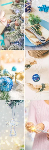 美しいクリスマスの写真とコラージュ 選択的フォーカス — ストック写真