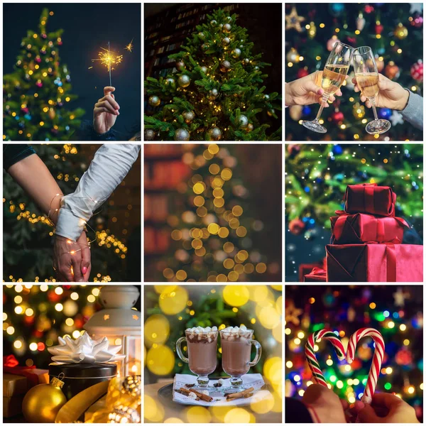 Collage Met Prachtige Kerstfoto Selectieve Focus Nieuwjaar — Stockfoto