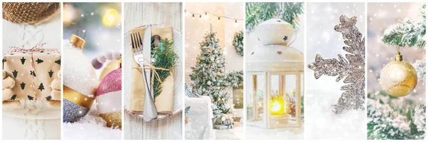 Collage Beautiful Christmas Photos Selective Focus New Year — Stock Photo, Image