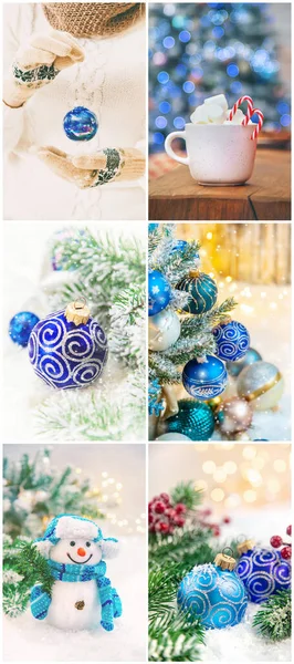 아름다운 크리스마스 사진들 콜라주 선택적 집중입니다 — 스톡 사진