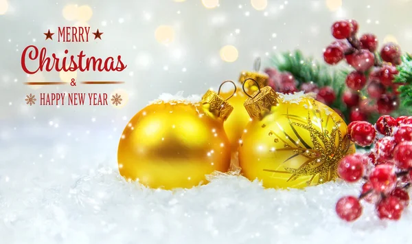 Tarjetas Navidad Con Nieve Decoración Enfoque Selectivo Año Nuevo — Foto de Stock