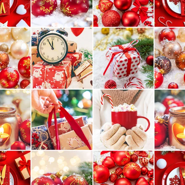 Collage Con Hermosas Fotos Navidad Enfoque Selectivo Año Nuevo —  Fotos de Stock