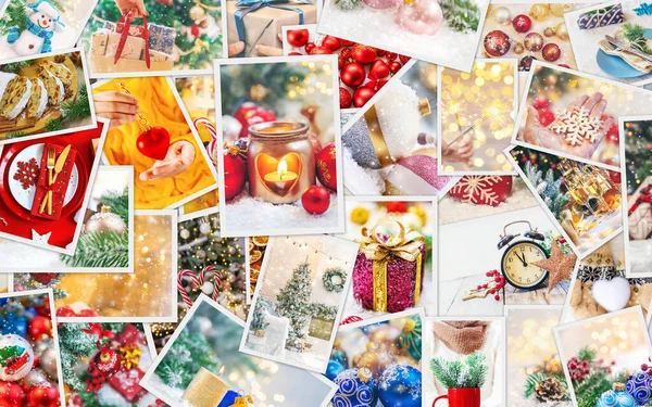 Collage Met Prachtige Kerstfoto Selectieve Focus Nieuwjaar — Stockfoto