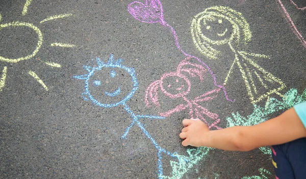 Child Draws Family Asf Selective Focus Kid — Stock Photo, Image