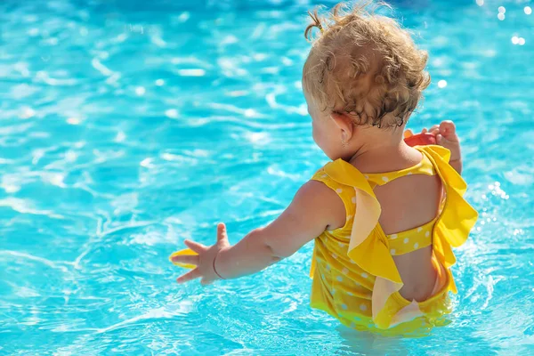 Baby Swims Pool Selective Focus Child — Stock Photo, Image
