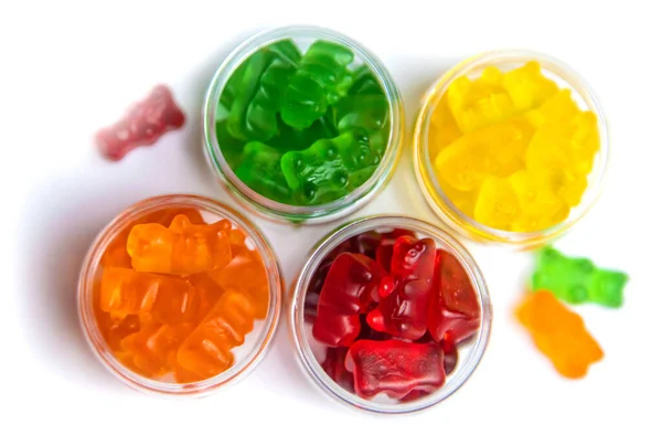 Jelly Vitamins Candy Teddy Bears Isolate White Background Selective Focus — Stockfoto