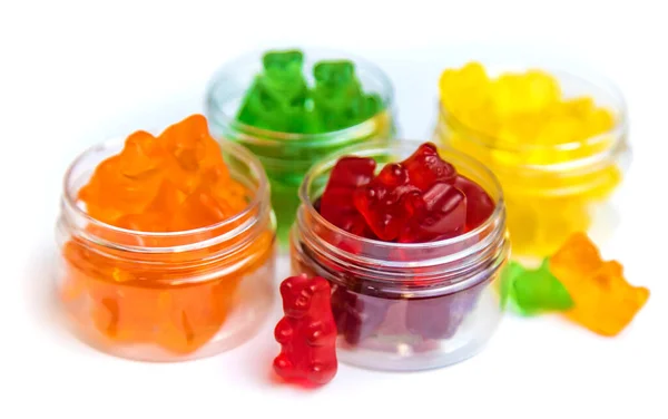 Jelly Vitamins Candy Teddy Bears Isolate White Background Selective Focus — Stockfoto