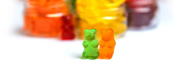 Jelly Vitamins Candy Teddy Bears Isolate White Background Selective Focus — Stockfoto