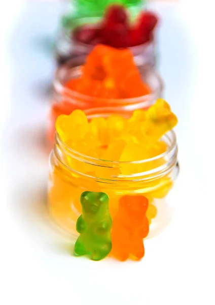 Jelly Vitamins Candy Teddy Bears Isolate White Background Selective Focus — Stockfoto