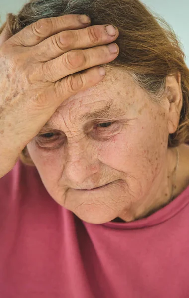 Old Woman Has Headache Selective Focus People — Stock Photo, Image