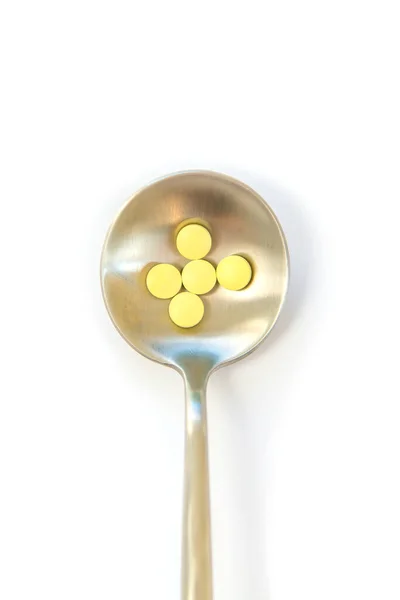 Pills Spoon Isolate White Background Selective Focus Medicine — Stock Photo, Image