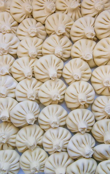 Khinkali Cru Mesa Cozinha Foco Seletivo Alimentos — Fotografia de Stock