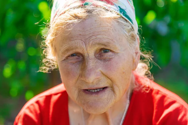 花园里一个老妇人的画像 有选择的重点 — 图库照片