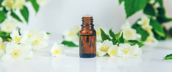 Spa salon background jasmine oil. Selective focus. Nature.