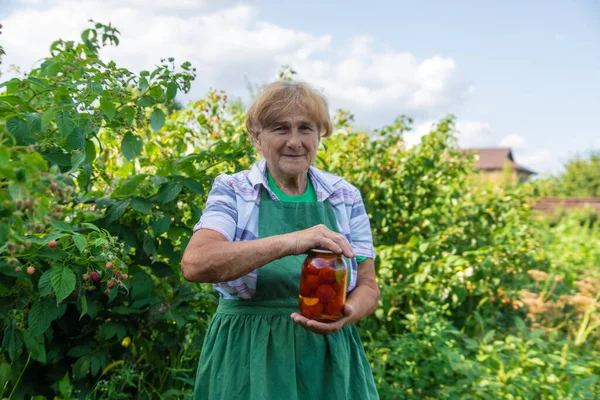 Grandmother Canning Tomatoes Winter Selective Focus Food — Stock Photo, Image